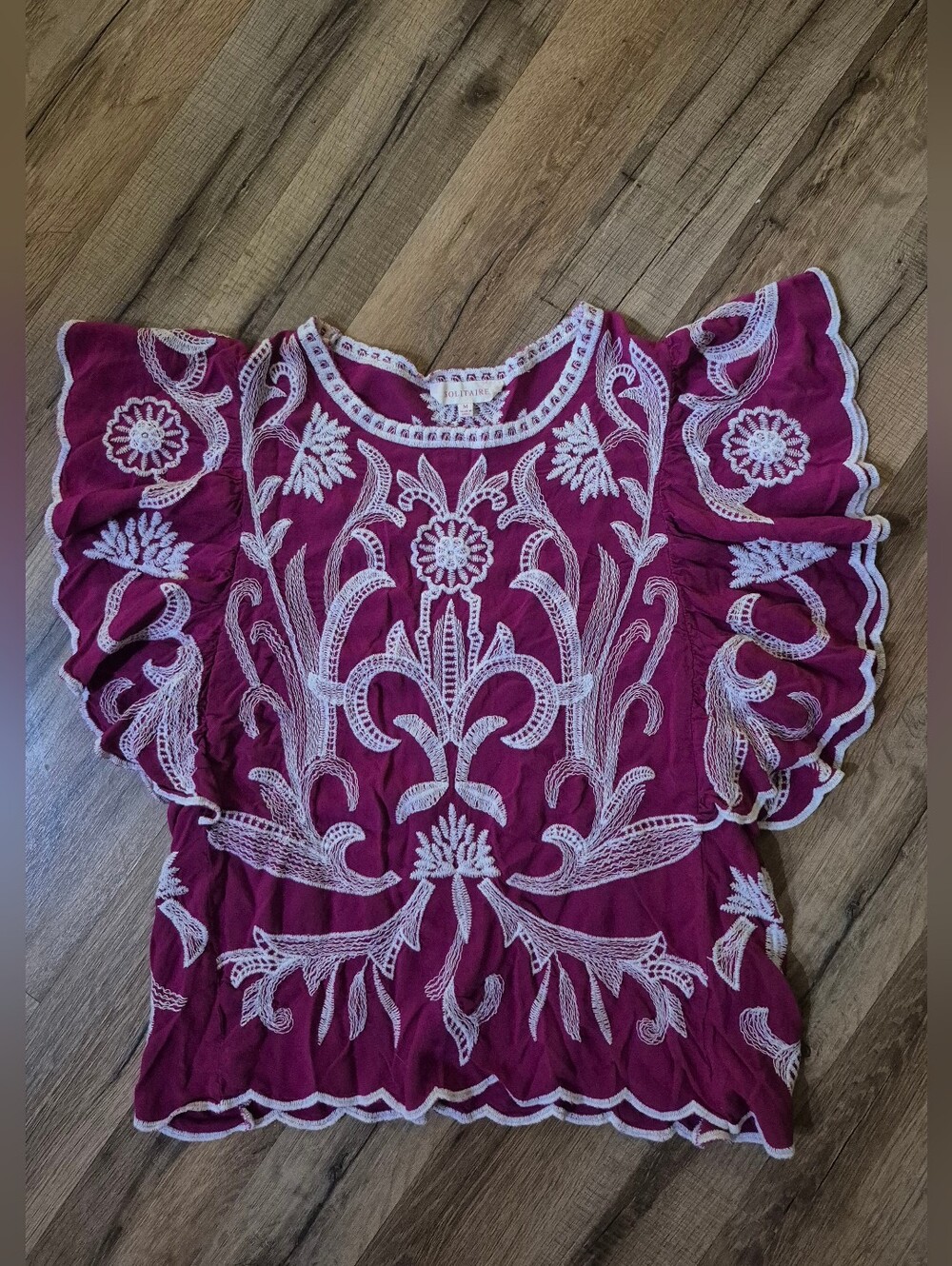 50% OFF!  Fuchsia Top/White Embrodey! "Like" Your Items, Ill Do The Rest! 🤑